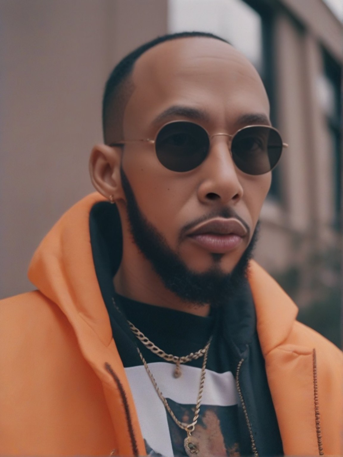 SolanoMusic portrait, orange puffer jacket, Saint-Martin